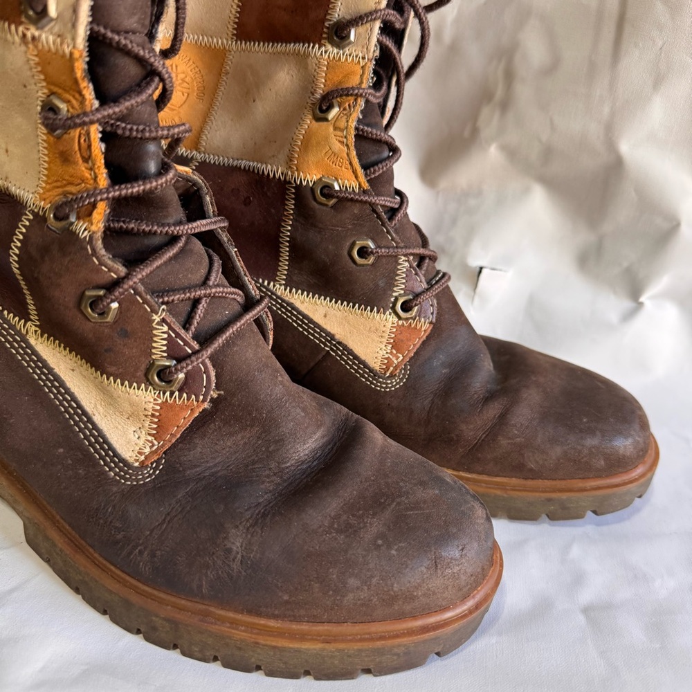 Timberland // Brown Leather Patchwork Knee High L… - image 2